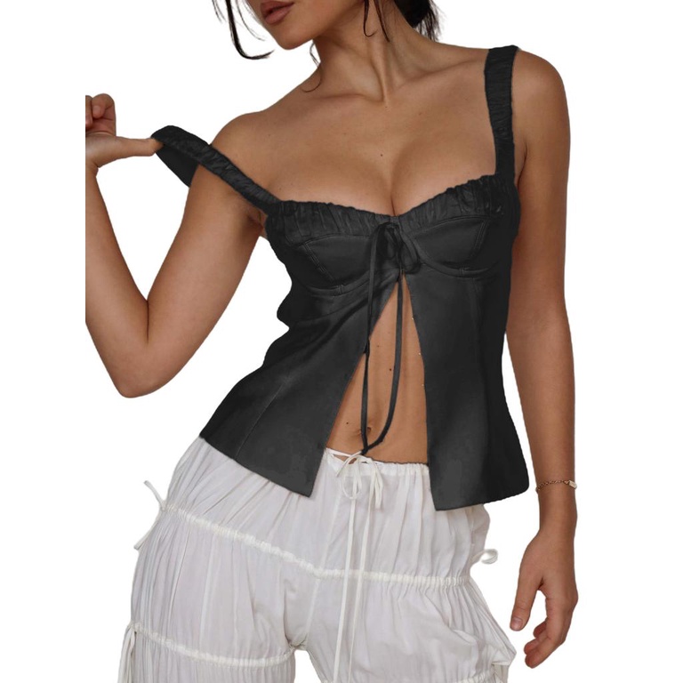 Áo Croptop Hai Dây Cổ Chữ V Màu Trơn Thời Trang Mùa Hè Cho Nữ