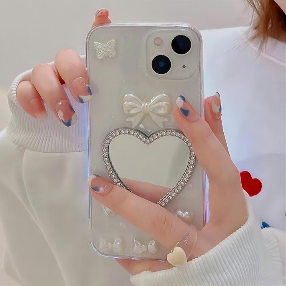 Ốp Điện Thoại TPU Mềm Chống Bụi Lấp Lánh Gắn Gương Trang Điểm Hình Bướm Cho IPhone 14 13 12 11 Pro Max XS XR 8 7 Plus