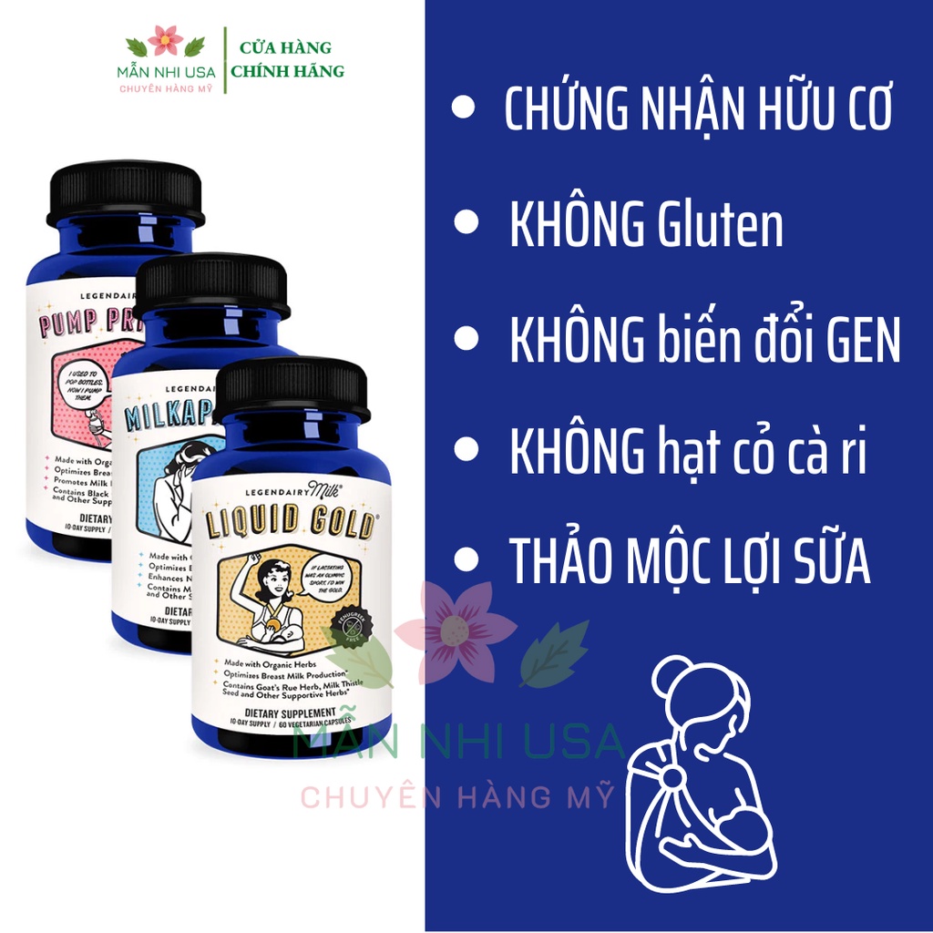 Viên uống lợi sữa hữu cơ Legendairy Milk tăng kích sữa và chất lượng sữa mẹ 60 viên.
