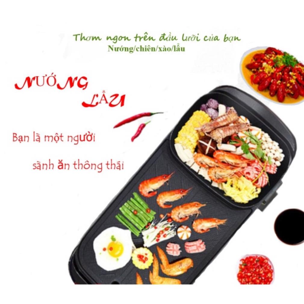 Bếp lẩu nướng đa năng 2in1 thiết kế dài, bếp nướng điện Hàn Quốc cao cấp công suất 1300W mặt tráng men chống dính