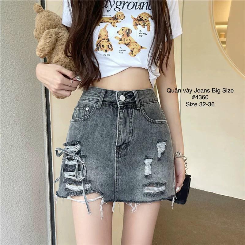 [Bigsize] Váy quần nữ hàng co giãn mạnh màu xám kiểu rách phối nơ mã 4360