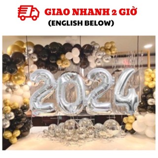 Bộ bong bóng trang trí Happy New Year màu bạc cbhp69