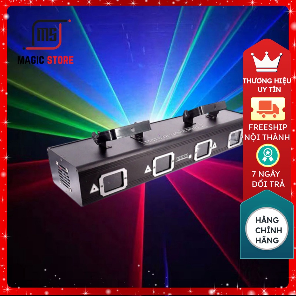 Đèn Laser 4 Cửa Quét Tia 7 Màu Cực Ảo Màu Dùng Cho Phòng Karaoke, Phòng Bay, Sân Khấu