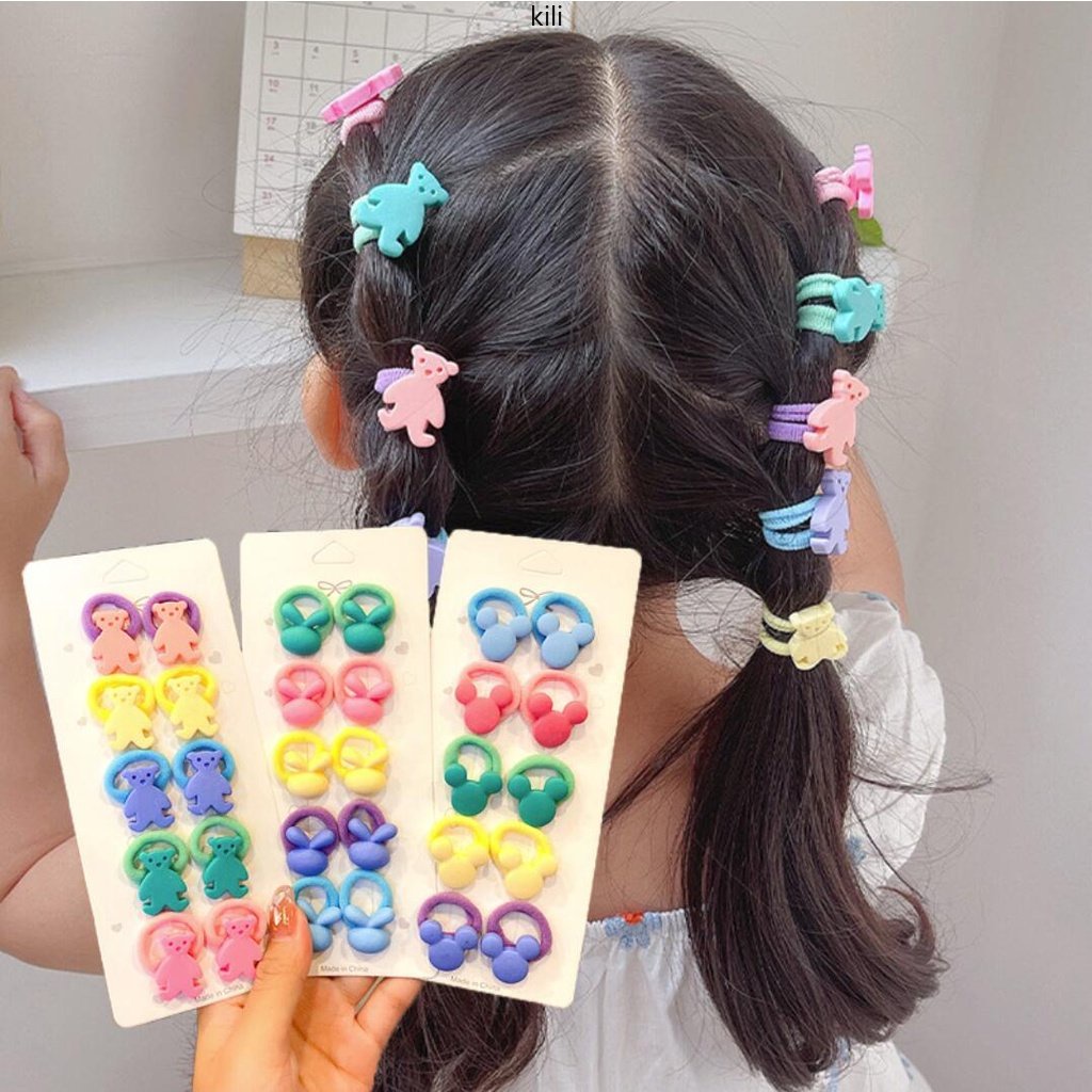 Kilii set 10 Dây Cột Tóc Co Giãn Hình Hoạt Hình Dễ Thương Cho Bé Gái