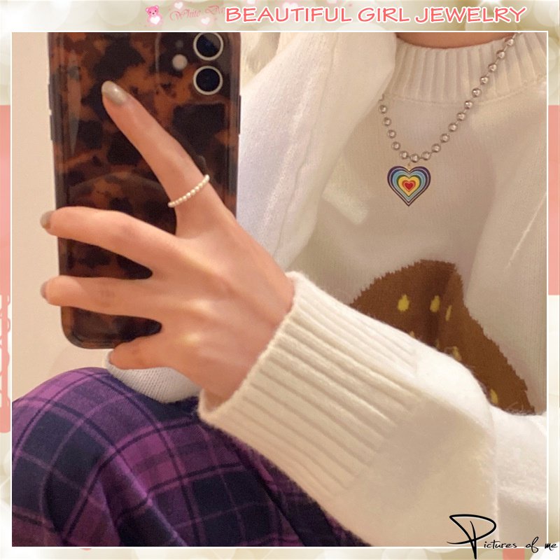 Vòng cổ kim loại mặt trái tim cầu vồng thời trang cho nữ