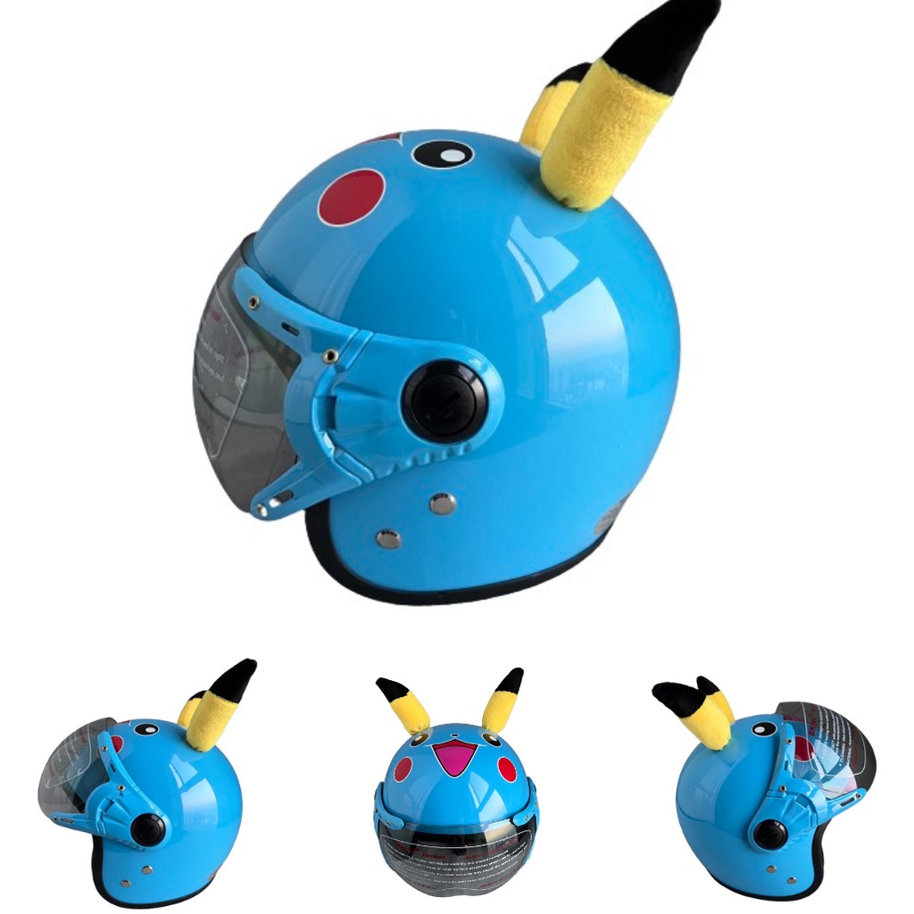 Mũ bảo hiểm trẻ em trùm đầu dành cho bé từ 4 đến 8 tuổi - BKtec BK32 Tai Pikachu - Vòng đầu 50-52cm - Bé nặng dưới 25kg