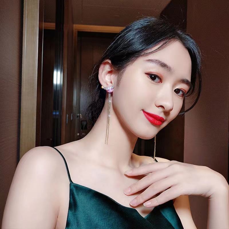 Bông Tai Dáng Dài Đính Đá Zircon Thời Trang Hàn Quốc Cho Nữ