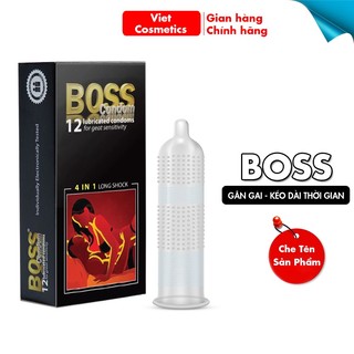 [Hàng Chính Hãng Malaysia] Bao cao su chống xuất tinh sớm Boss 4 in 1 gân gai siêu mỏng Long Shock