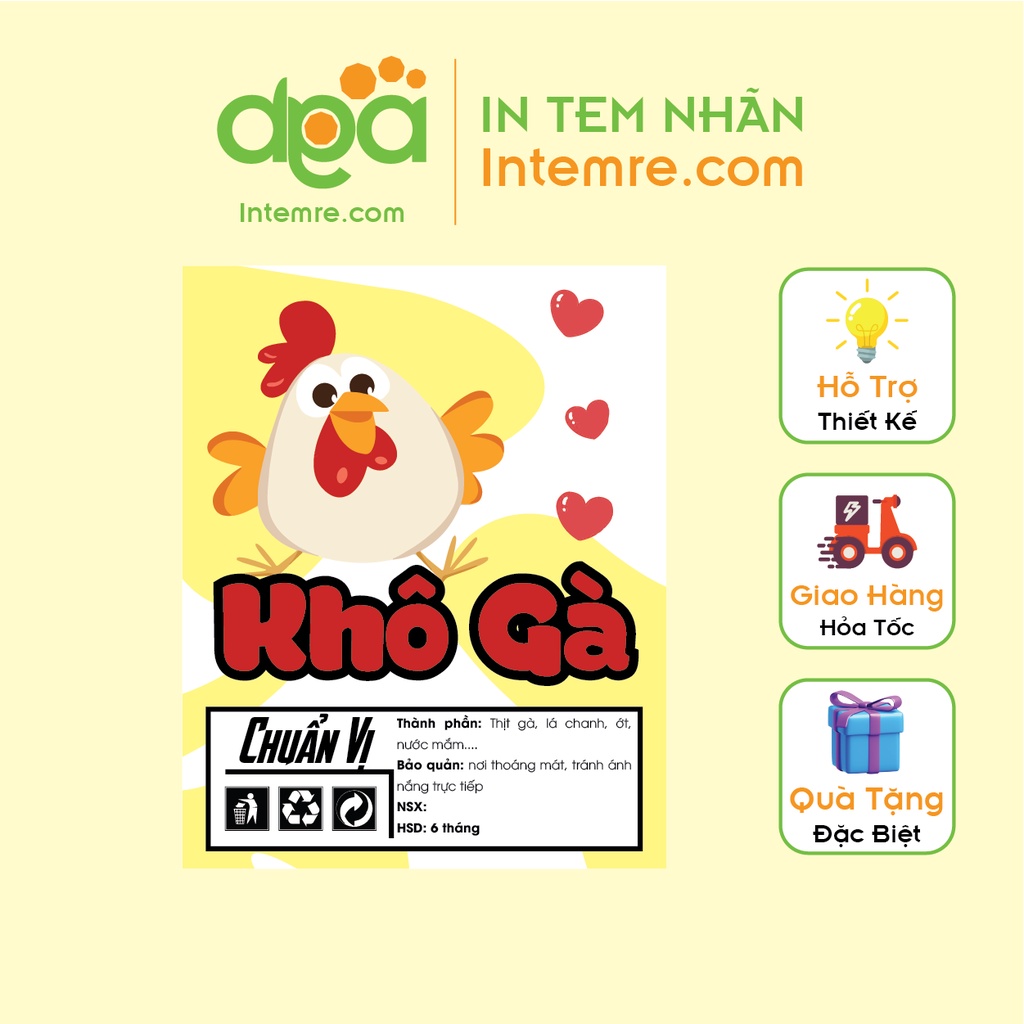 Sẵn 11 Tem Nhãn Giấy - Khô Bò, Gà, Heo, Mực - Dễ Thương, Decal Dán Intemre.com - Kt: 10x8cm