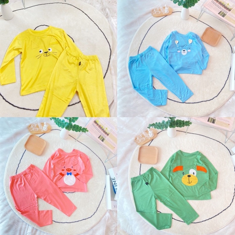 Bộ dài tay thun lạnh tai thú túi zip dày dặn cho bé trai bé gái A48