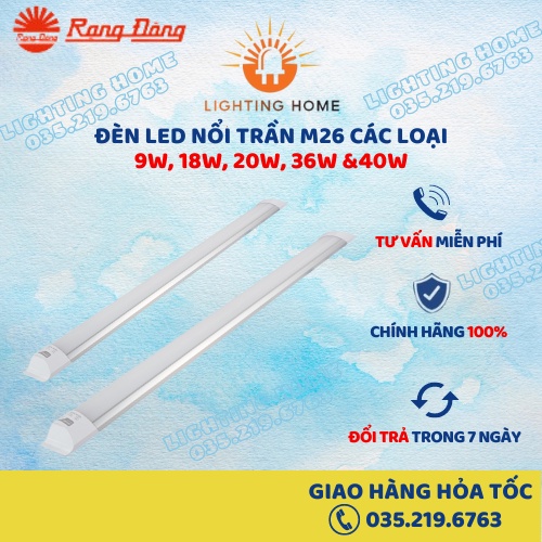 Đèn LED NỔI TRẦN M26 LED CHIP HÀN QUỐC CÔNG SUẤT 9W, 18W, 20W, 36W,40W ÁNH SÁNG TRẮNG/ VÀNG