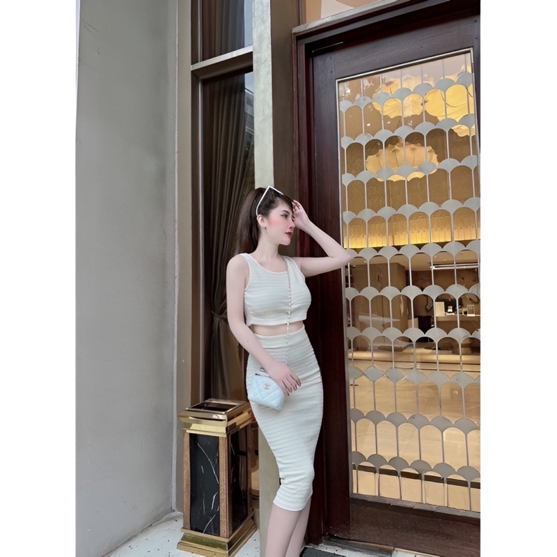 (100% hình thật do shop chụp) {YAME BY THUY TRAN} SET ÁO VẢI THUN XỐP KÈM CHÂN VÁY BÚT CHÌ (S05)