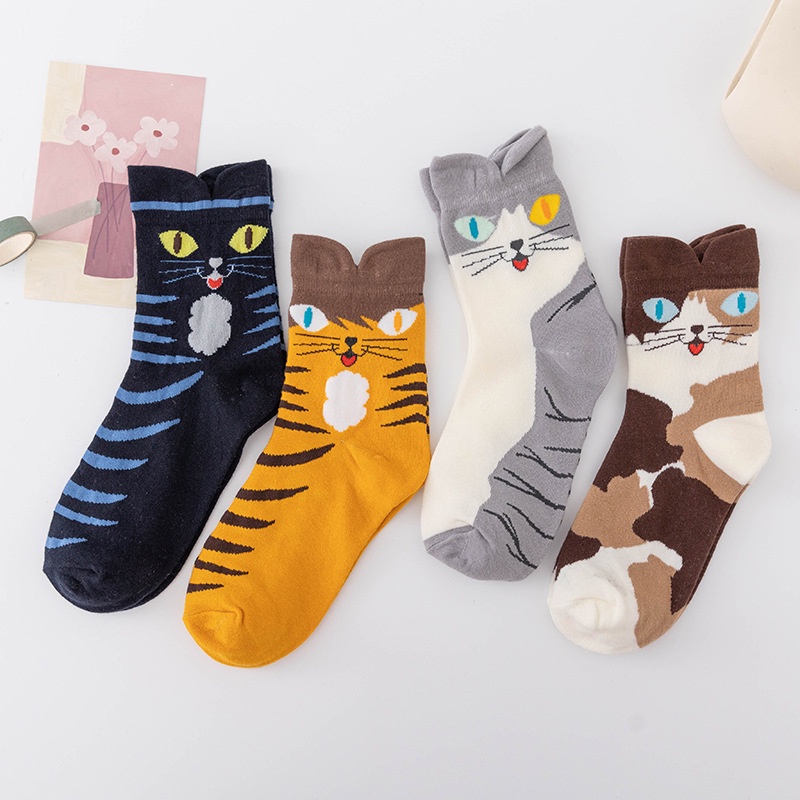 Đôi Vớ Cotton Thoáng Khí In Hình Mèo Dễ Thương Thời Trang Cho Nam Và Nữ
