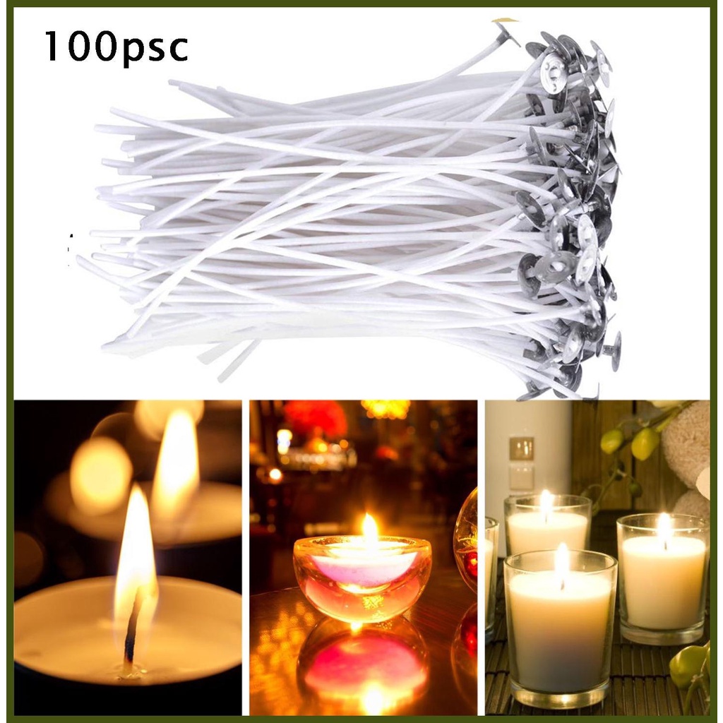 Set 100 Dây Bấc Đèn Cầy 8 Inches 20 cm Kèm Đế Và Giá Đỡ Bấc