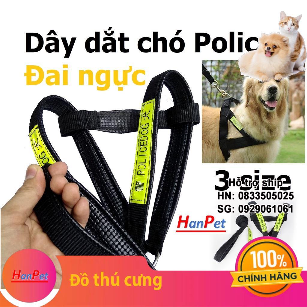 Hanpet.GV- Dây dắt chó police dog phản quang- dây dắt kèm yếm đai yên ngựa cho chó nghiệp vụ / Cảnh khuyển