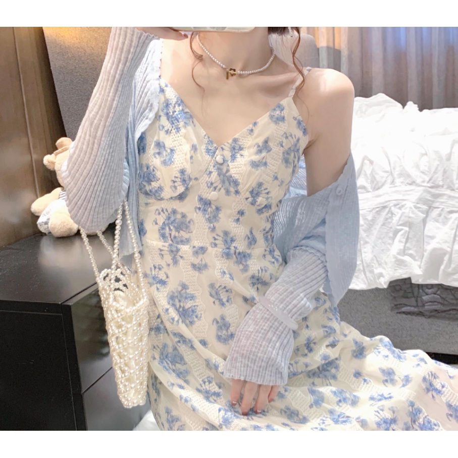 Đầm Hoa Hai Dây Mùa Hè Phong Cách Pháp Ngọt Ngào Mới Cho Nữ