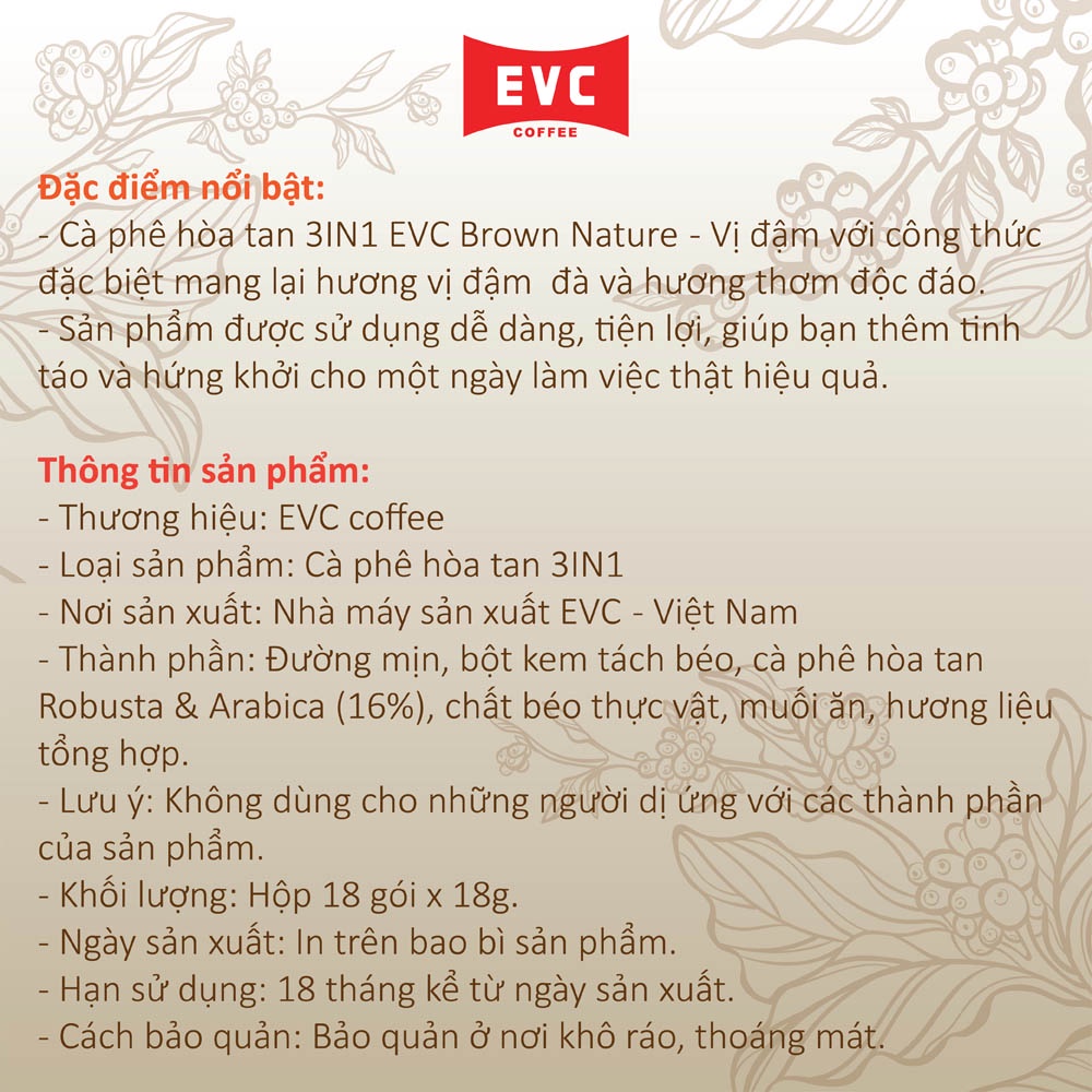 Cà Phê Gói Cà Phê Hòa Tan 3in1 Vị Đậm - EVC Brown Nature -