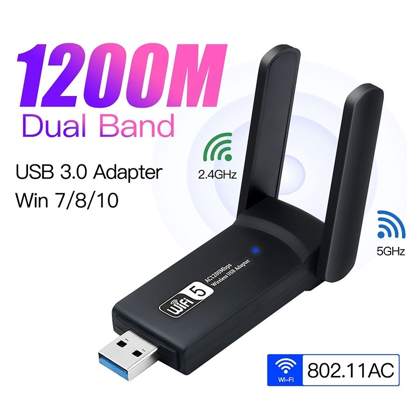 USB thu sóng WiFi 1200Mbps 3.0 băng tần kép 2.4G / 5Ghz 5dBi cho PC / Laptop /