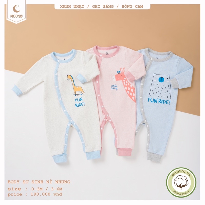 Body Cúc Chéo Thu Đông Bé Trai, Bé Gái, Body Nỉ Nhung Hãng MOON, Siêu Mềm, Dày, Ấm 0-9M