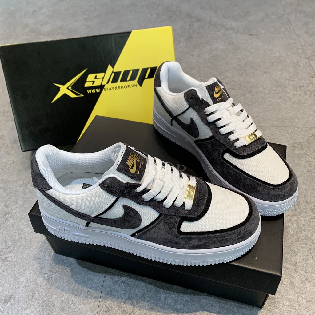 Giày_Nike Air Force 1 Xám Lông Chuột Bản Cao Cấp , Giày AF1 Vải Canvas Lông Chuột Nam Nữ Full Bill + Box