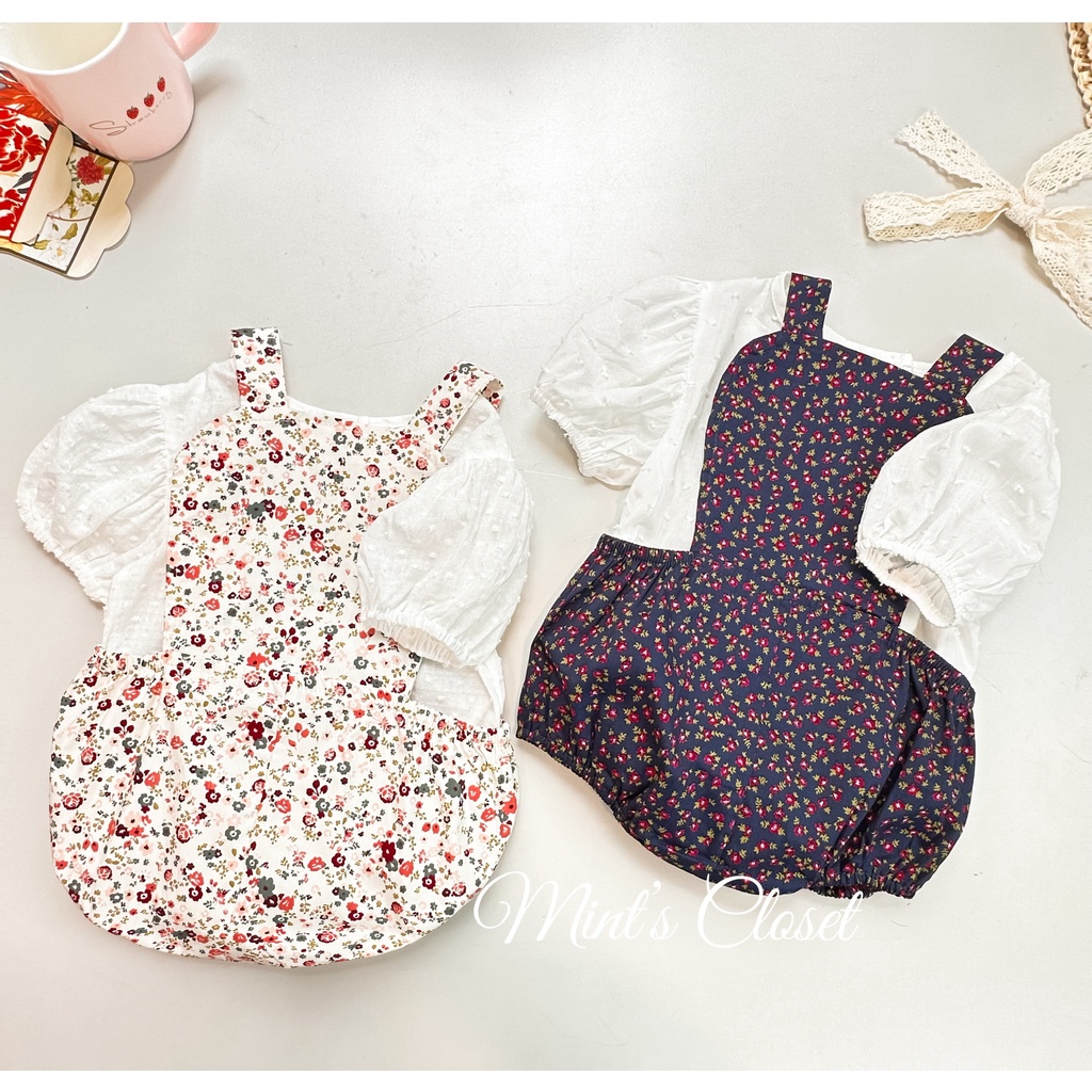 Set bodysuit yếm cho bé gái sơ sinh MINTSCLOSET Mint's Closet body bộ đồ liền thân sơ sinh 1 2 tuổi - BS6043