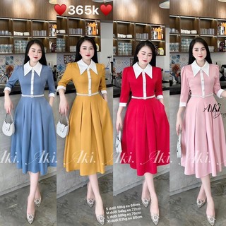 Đầm thiết kế xoè cổ sơ mi trắng sang chảnh