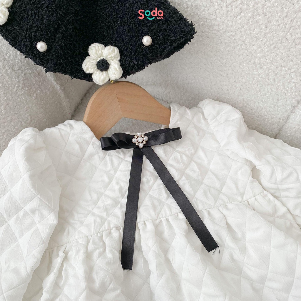 Váy bé gái cổ vuông SODA KIDS thiết kế tay bồng, đính nơ nữ tính, sang chảnh