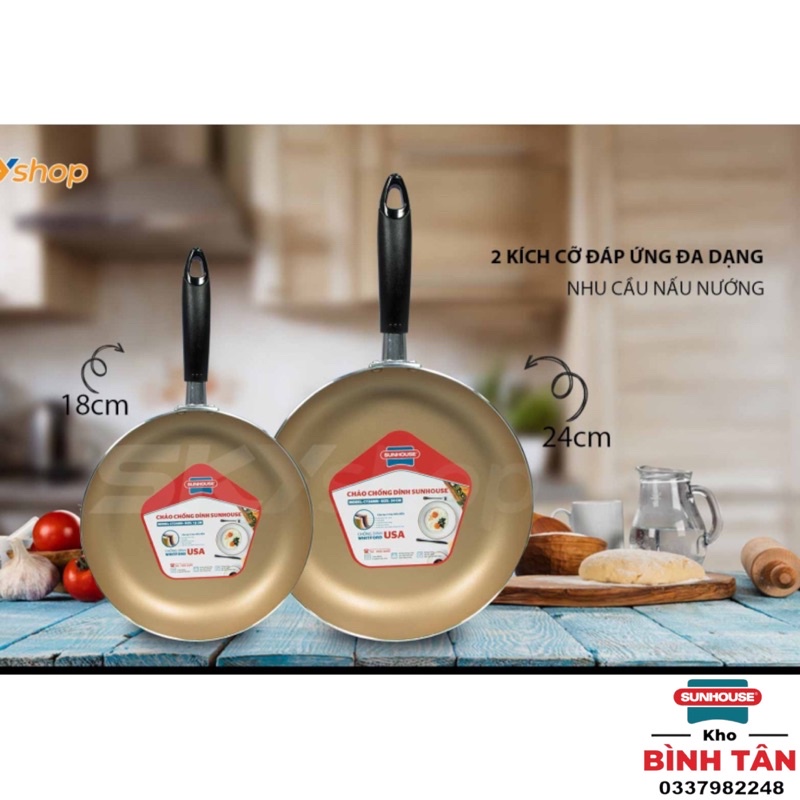 COMBO 2 CHẢO SUNHOUSE SIZE 18CM + 24CM - Không dùng được bếp từ