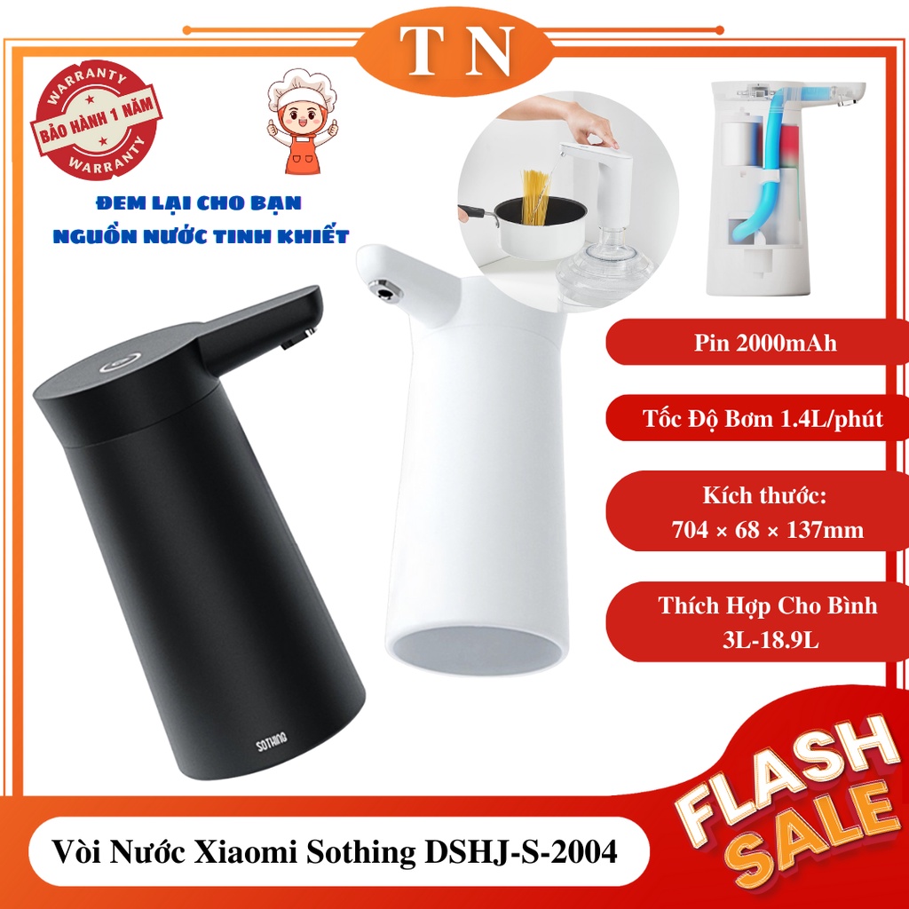 Vòi Nước Tự Động Xiaomi Sothing DSHJ-S-2004, Tốc Độ Bơm 1.4L/phút, Pin 2000mAh, Thích Hợp Cho Bình Nước 3L-18.9L