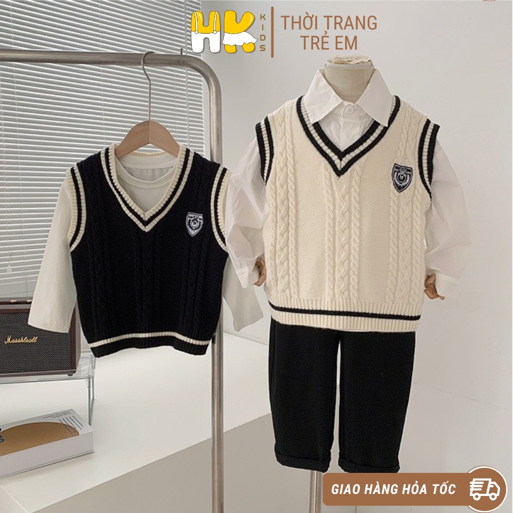 Áo Gile len cho bé HK KIDS, áo len gile cao cấp chất len mềm mịn đanh lì size cho bé từ 3 đến 8 tuổi (mã CS5053)