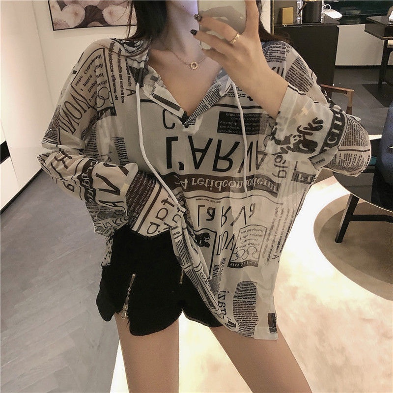 Áo Hoodie Chống Nắng Tay Dài Dáng Rộng Thời Trang Mùa Hè