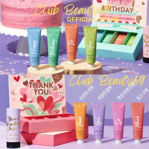Set 4 tuýp Kem Dưỡng Da Tay Innisfree Thank You So Much Và Happy Birthday siêu xinh làm quà tặng