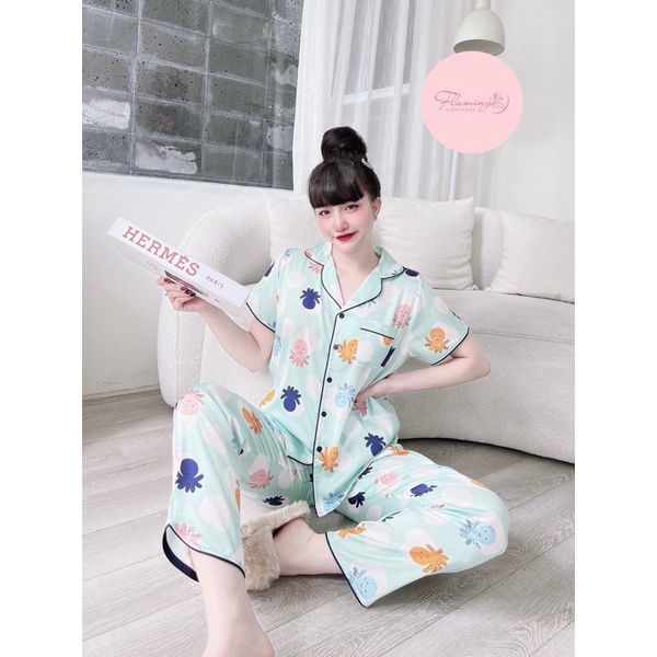 SP_41 Đồ bộ pijama BOLOBALA tay ngắn quần dài lụa latin màu sắc tươi trẻ, hoạ tiết cute