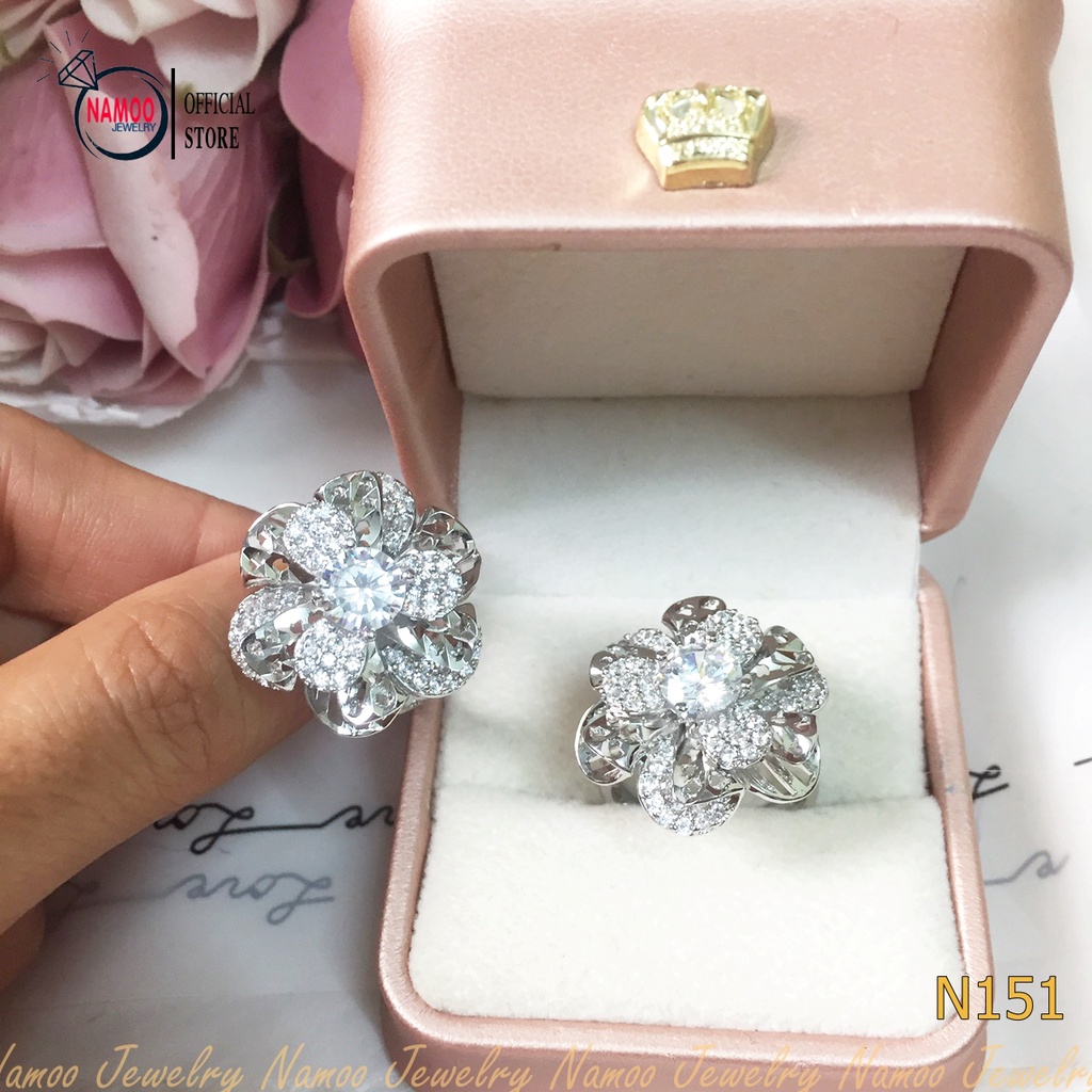 Nhẫn Hoa Đính Đá Tinh Xảo Và Sang Trọng Quý Phái  N151 Namoo Jewelry