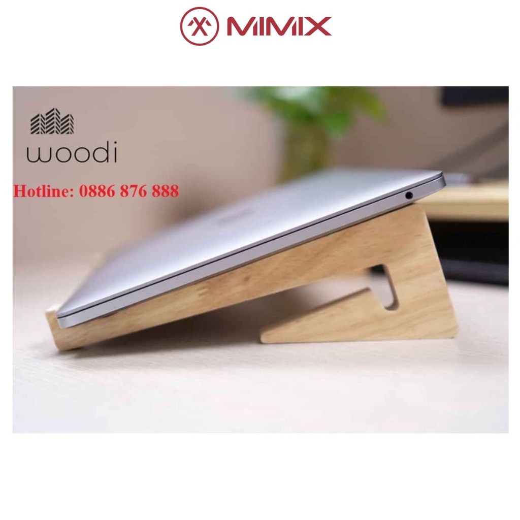 Giá đỡ tản nhiệt gỗ kê macbook, Kệ laptop bằng gỗ cao su NGON - BỔ - RẺ (Loại 1 tầng)