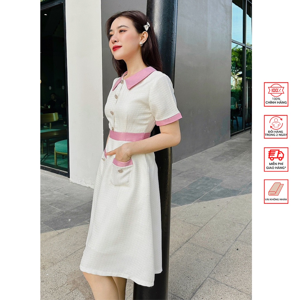 Đầm tiểu thư FOR HER hàng nút 2 túi DA0612