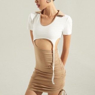 MAYBI Đầm thun ôm cutout eo phối dây rút