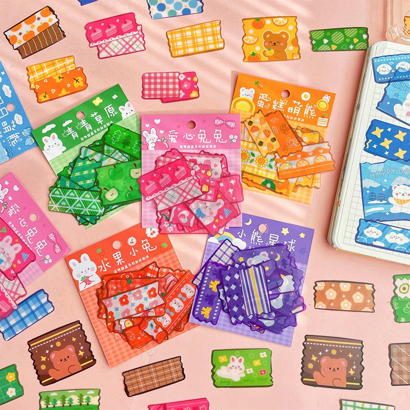 Sticker Trang Trí Dạng Miếng Washi Dùng Trang Trí Sổ, Lưu Bút, Bìa Sách Dễ Thương (Set 40 Miếng Rời)