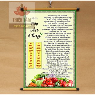 Tranh chữ Xin Hãy Ăn Chay 40x60cm bằng vải phủ bóng cao cấp dày dặn