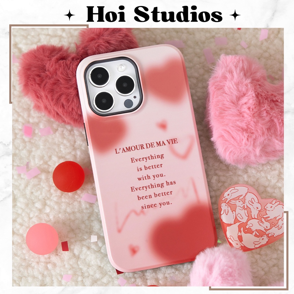 (CÓ SẴN) Ốp lưng Iphone in chữ L'amour De Ma vie màu hồng phong cách Hàn Quốc - Hoi Studios