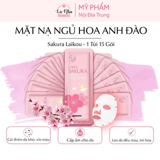 Mặt nạ ngủ hoa anh đào Sakura Laikou hàng nội địa trung cao cấp, chiết xuất rong biển, combo 1 túi 15 gói chính hãng.