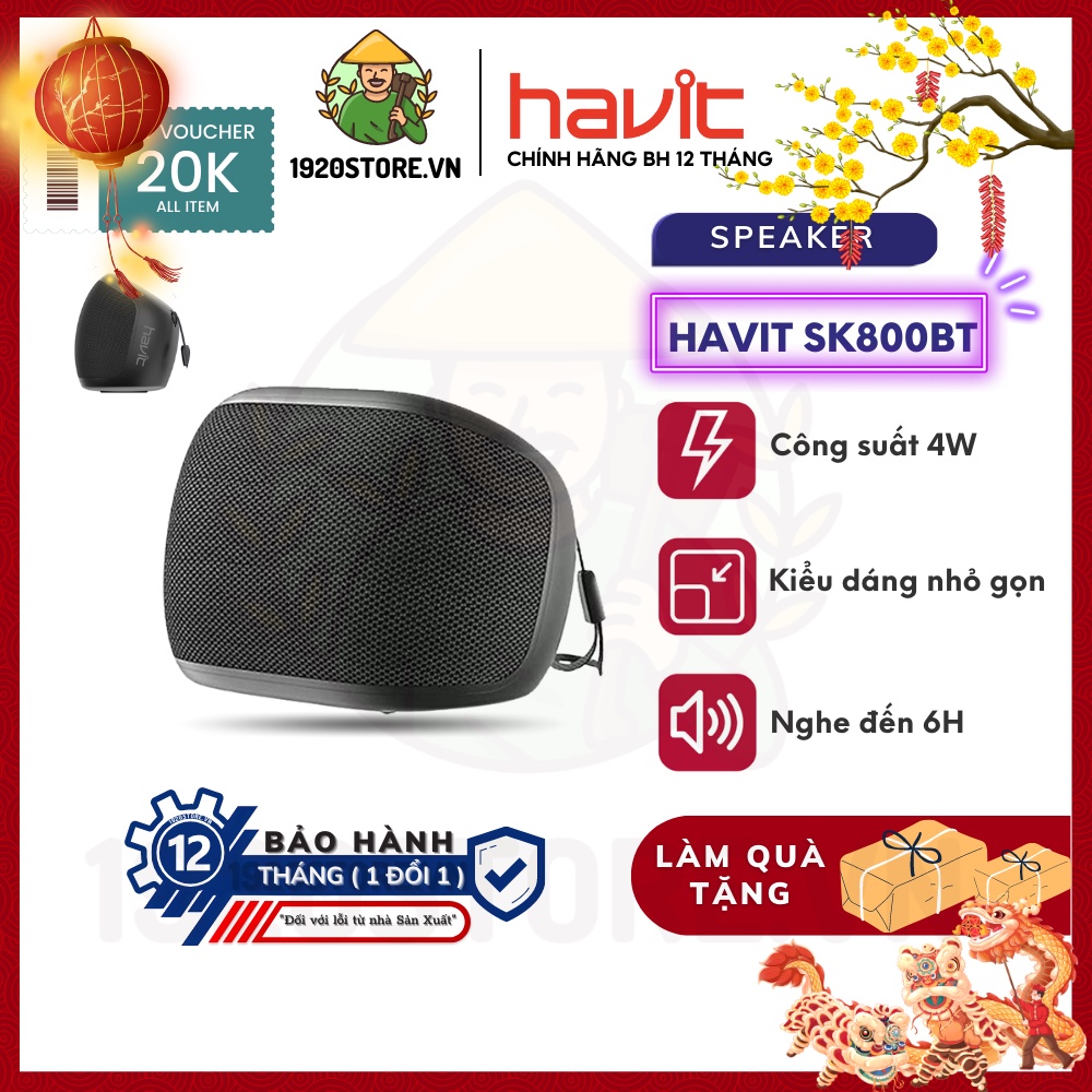 【Giao Hỏa Tốc】Loa Bluetooth HAVIT SK800BT Thiết Kế Nhỏ Gọn, BT 5.0, Công Suất 4W, Thời Gian Chơi Lên Đến 6H - BH 12T
