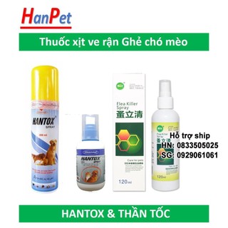 Hantox và Thần tốc - Thuốc trị ve, ghẻ, chấy, rận, bọ chét trên chó mèo, dạng xịt