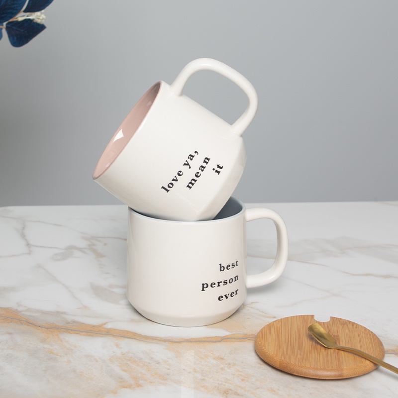 Ceramic Mug Large Capacity Breakfast Cup Oat Cup with Cover Spoon Big Belly Cup Ins Good-looking/Bre