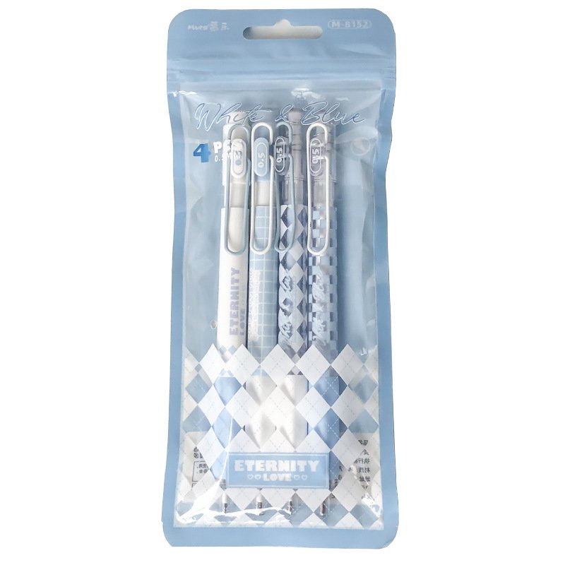 Bút Gel Bấm Mura White Blue M8152 Vỏ Xanh Thiết Kế Đơn Giản Mực Đen, Ngòi 0.5mm