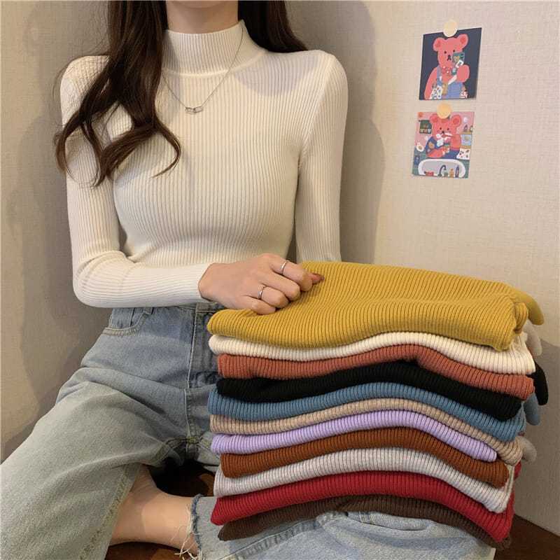 áo len nữ form rộng tăm cộc tay trễ vai mỏng cổ lọ áo khoác carigan thom browne local brand ngắn tay dày hàn quốc bigsize cột dây Áo len cổ thấp co dãn ôm sát len tăm cổ 3cm thiết kế trẻ trung nhiều màu sắc trẻ trung