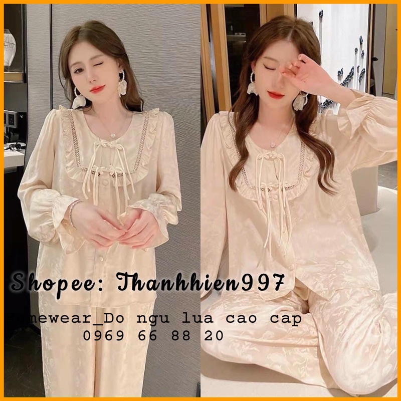 ♥️Hàng QC♥️Bộ ngủ lụa công chúa tay dài in chìm khổng tước LYLY_Thanhhien997_lụa satin cao cấp, mền mịn mát 514.