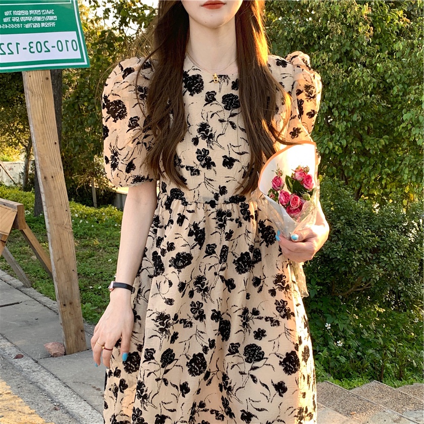 Đầm Hoa Mùa Hè 2023 Dáng Suông Tay Cộc Phong Cách Hàn Quốc Cổ Điển Kiểu Mới