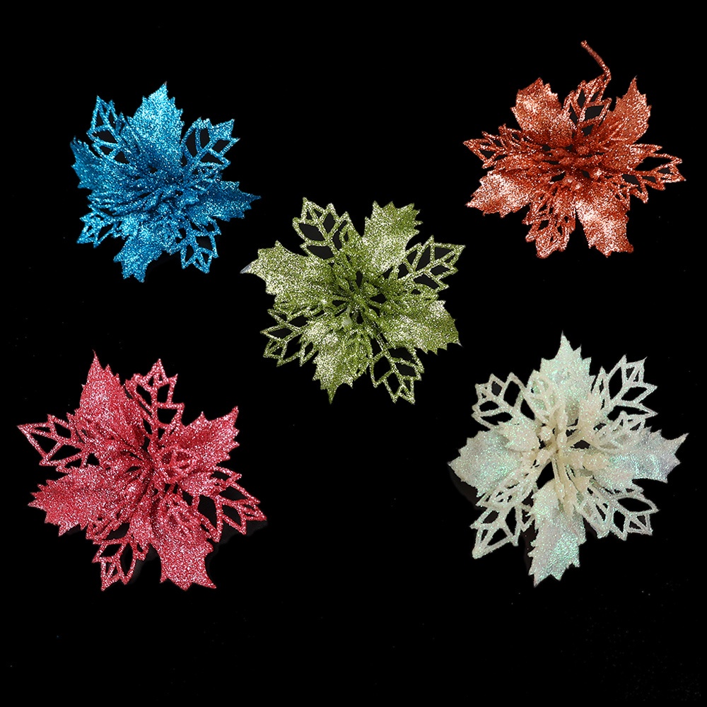 Set 5 Bông Hoa Nhân Tạo Lấp Lánh Trang Trí Giáng Sinh / Năm Mới