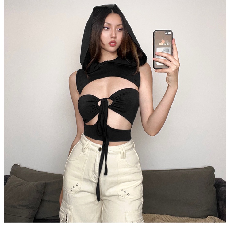 Set Áo Hoodies Không Tay + Áo Lót Quyến Rũ Thời Trang Nữ